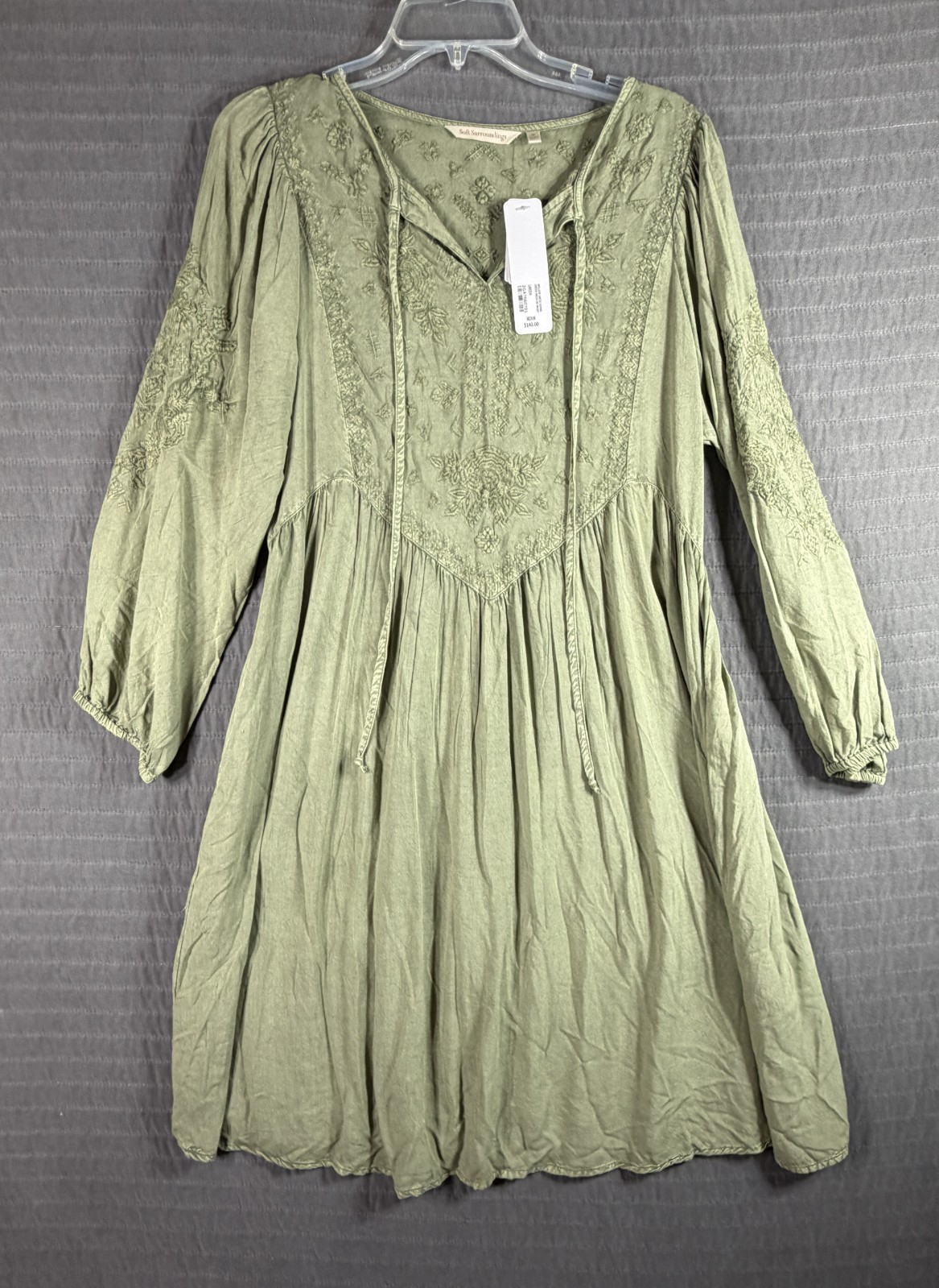 Soft Surroundings Willow Dress Going Green M Embroidered Boho NWT Retail $140
