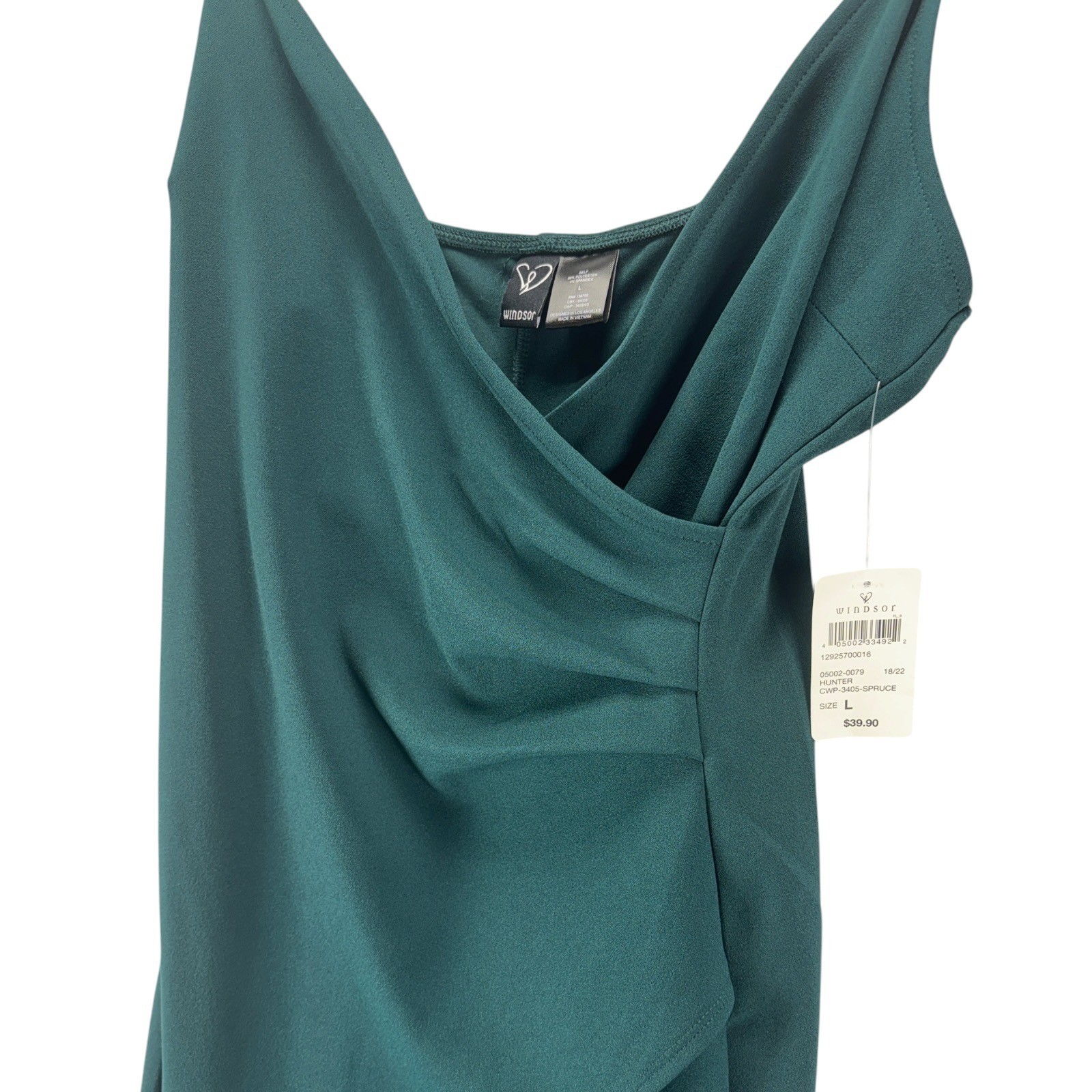 NWT Windsor Sasha Hunter Green Wrap Maxi Dress L High Slit Formal Prom Ruched