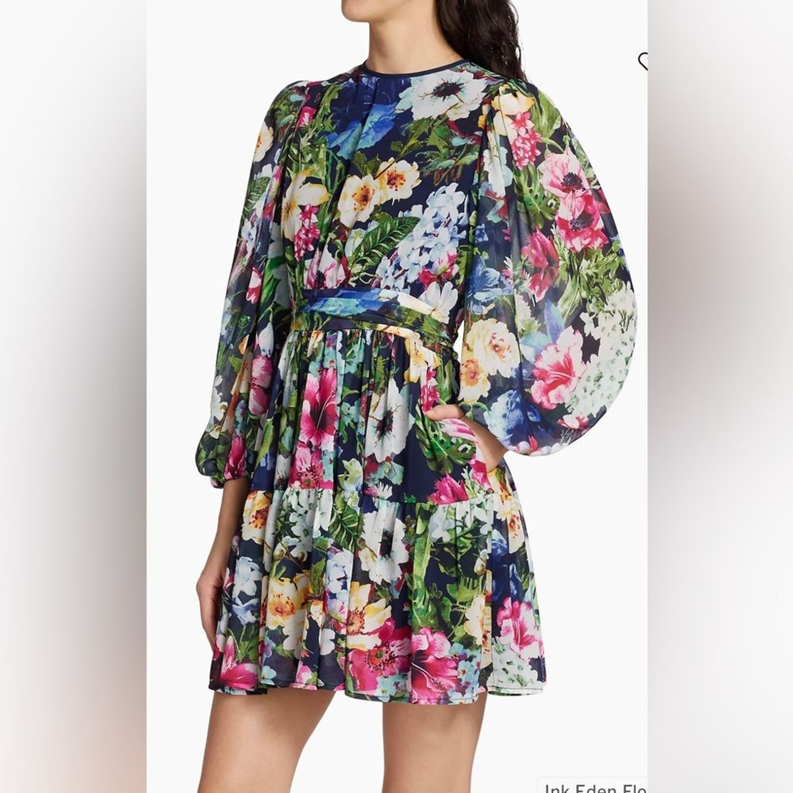 NWT LDT Ink Eden Floral Long Sleeve Open Back Mini Dress with Pockets – Size 4
