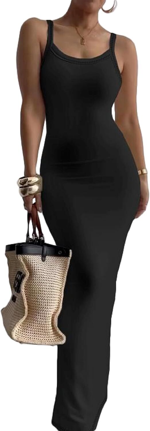 Summer Bodycon Maxi Dress Sleeveless Casual Slim Fit Long Dress for Women 2025