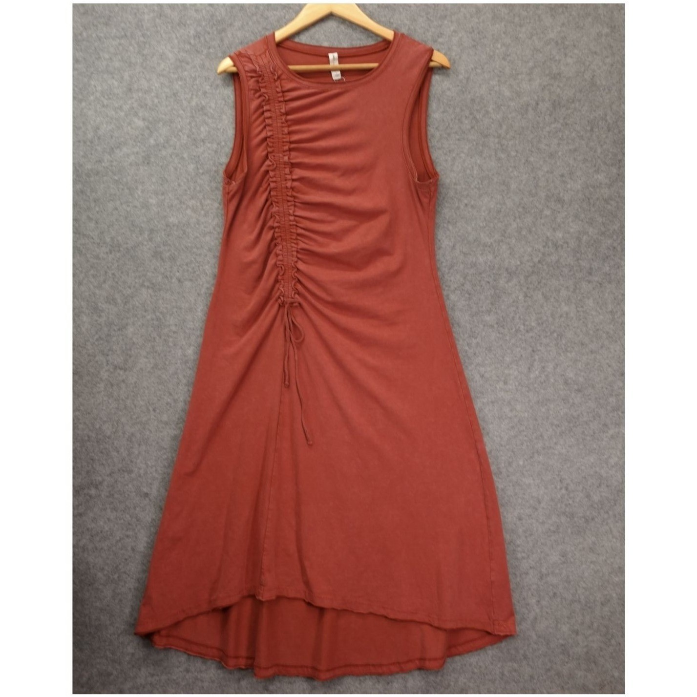 Anthropologie Womens Midi Dress L Terracotta Earthy Boho Ruched DAILY PRACTICE