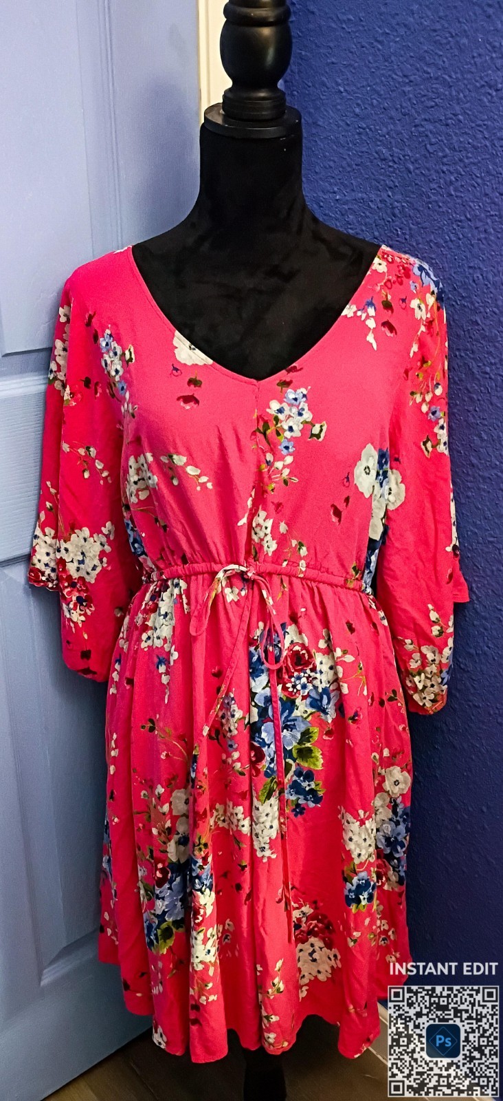 Torrid Plus Size 1 Pink Floral A-Line Sundress V-Neck 3/4 Crisscross Back