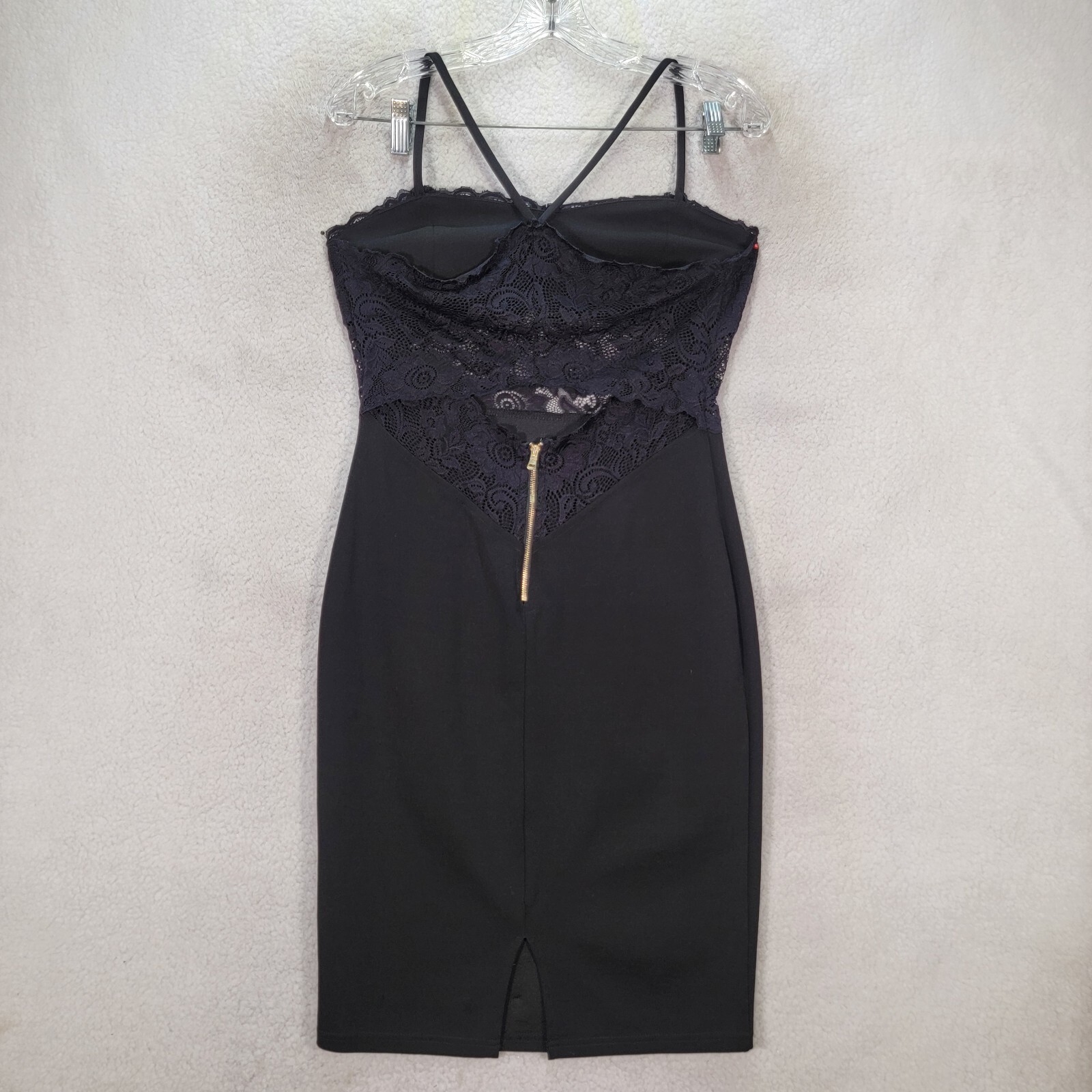 Black Floral Lace Sheer Bustier Cut Out Bodycon Sexy Dressy Womens Dress Size L