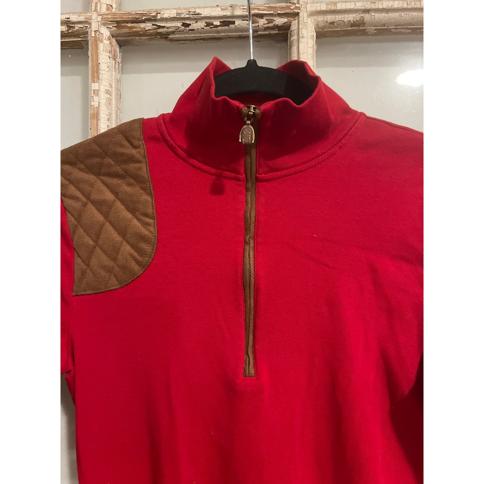 Ralph Lauren size medium red long-sleeve dress with a faux quilted suede