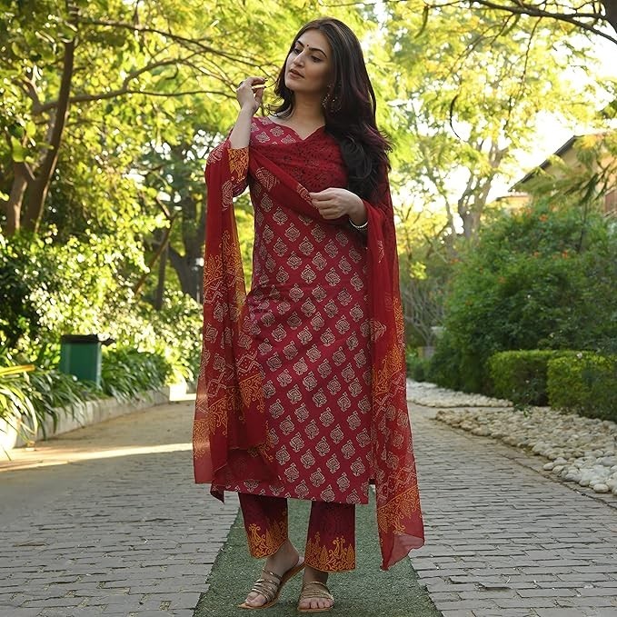 Women Viscose Printed Kurta Pant With Dupatta