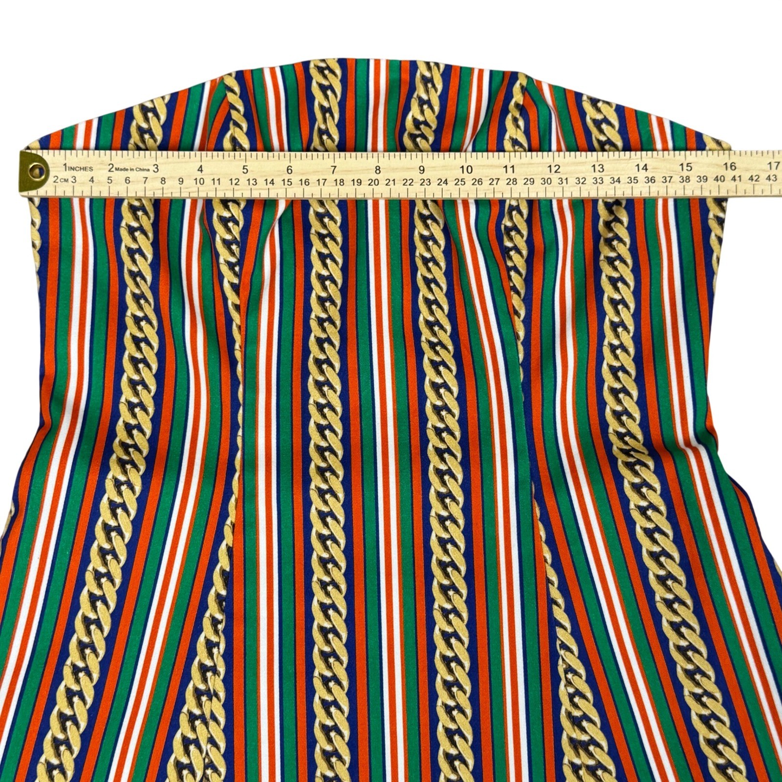 Unbranded Strapless Chain Print Mini Dress Green Orange Stripe A-Line Women