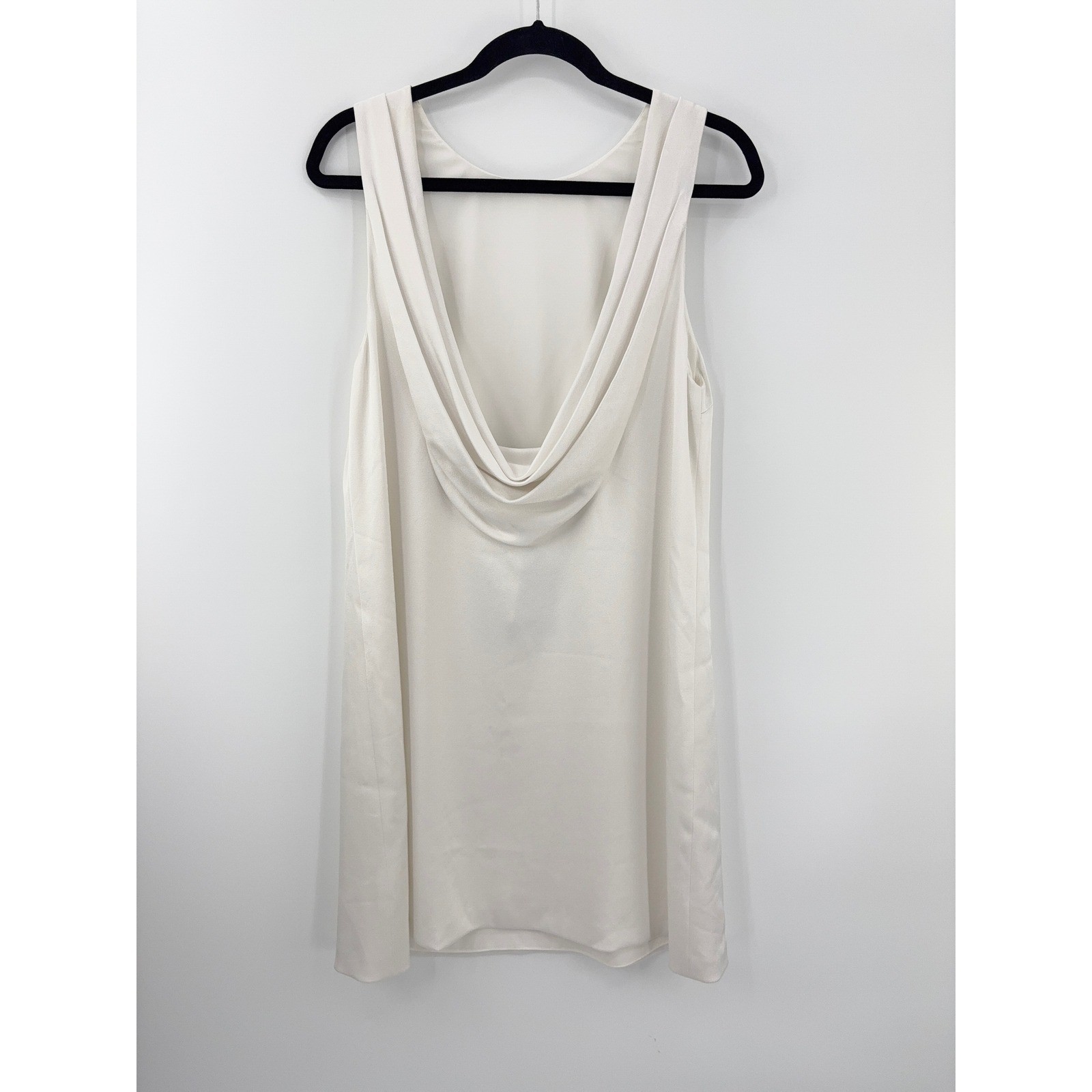Alice + Olivia Lita Cowl Shift Mini Dress Womens L White Drape Satin Cocktail