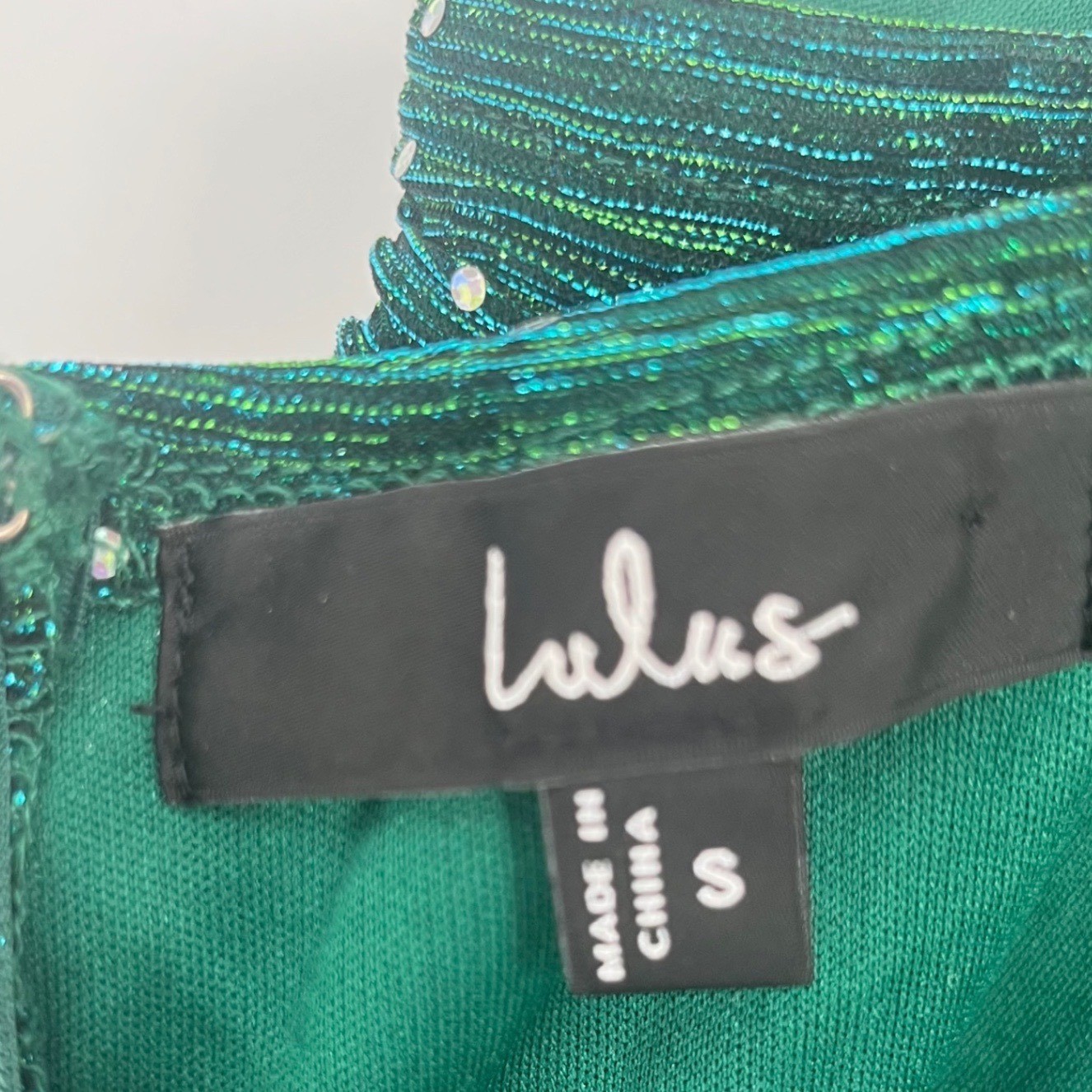 Lulus Mini Dress Womens 2 Green Ruched Rhinestone Glitter Party Bodycon