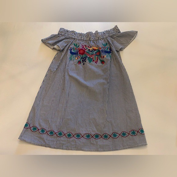 Stripe Embroidered Boho Off Shoulder Tunic Dress, M, Judith March (bin L)