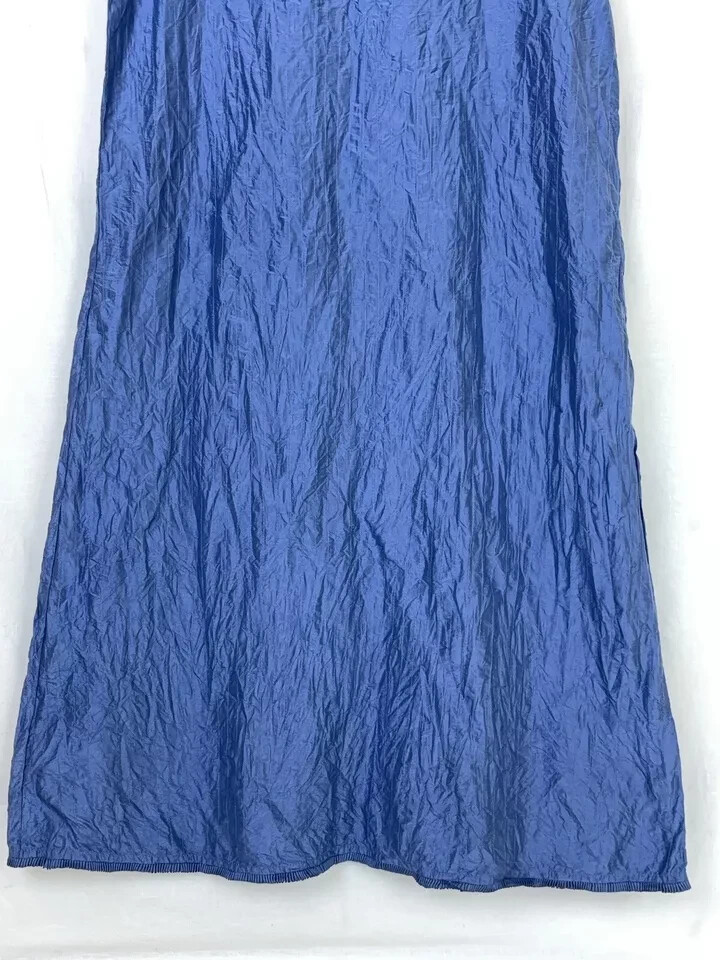 Eileen Fisher Washed 100% Silk Taffeta Dress Sleeveless Tie Pleats Trimmed Hem M