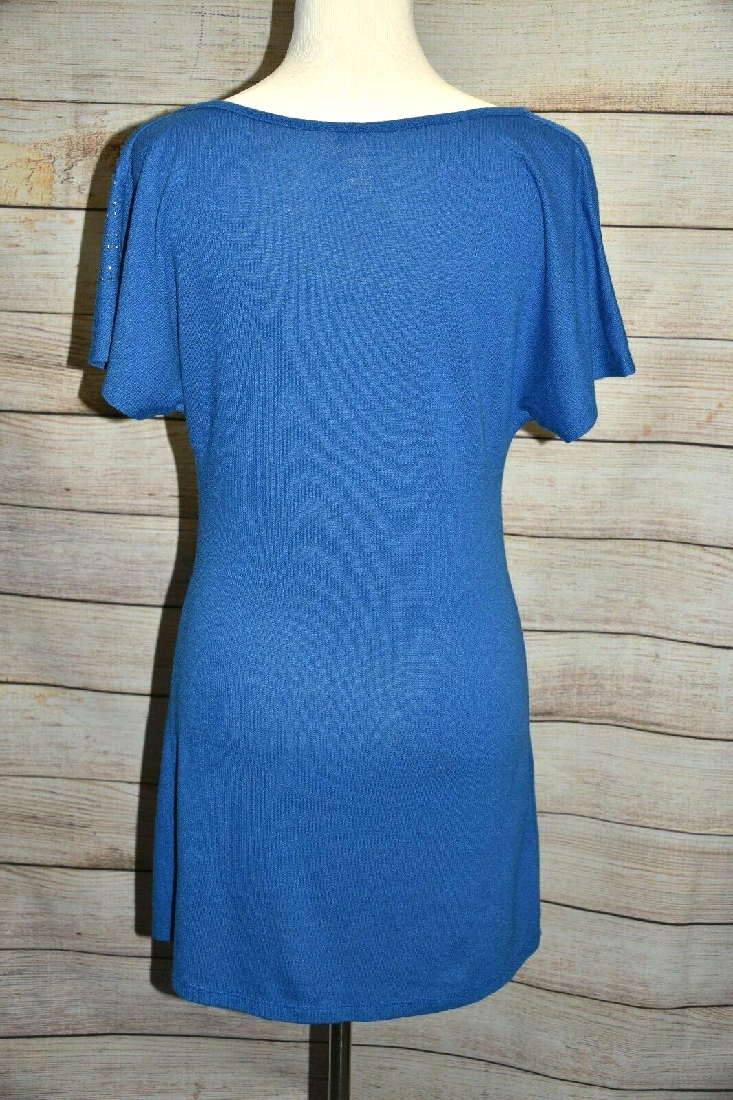 L8TER S M ROYAL BLUE SCOOP DRAPE NECK SILVER STUD SHIRT TUNIC TOP / DRESS