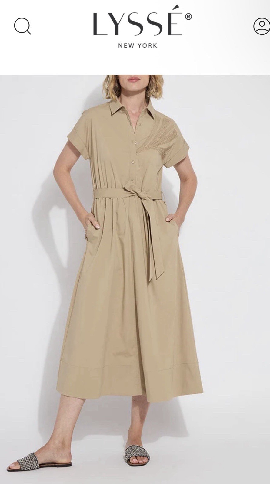 NWT Lysse Women’s Tan Shirt Dress with Waist Tie Size Small