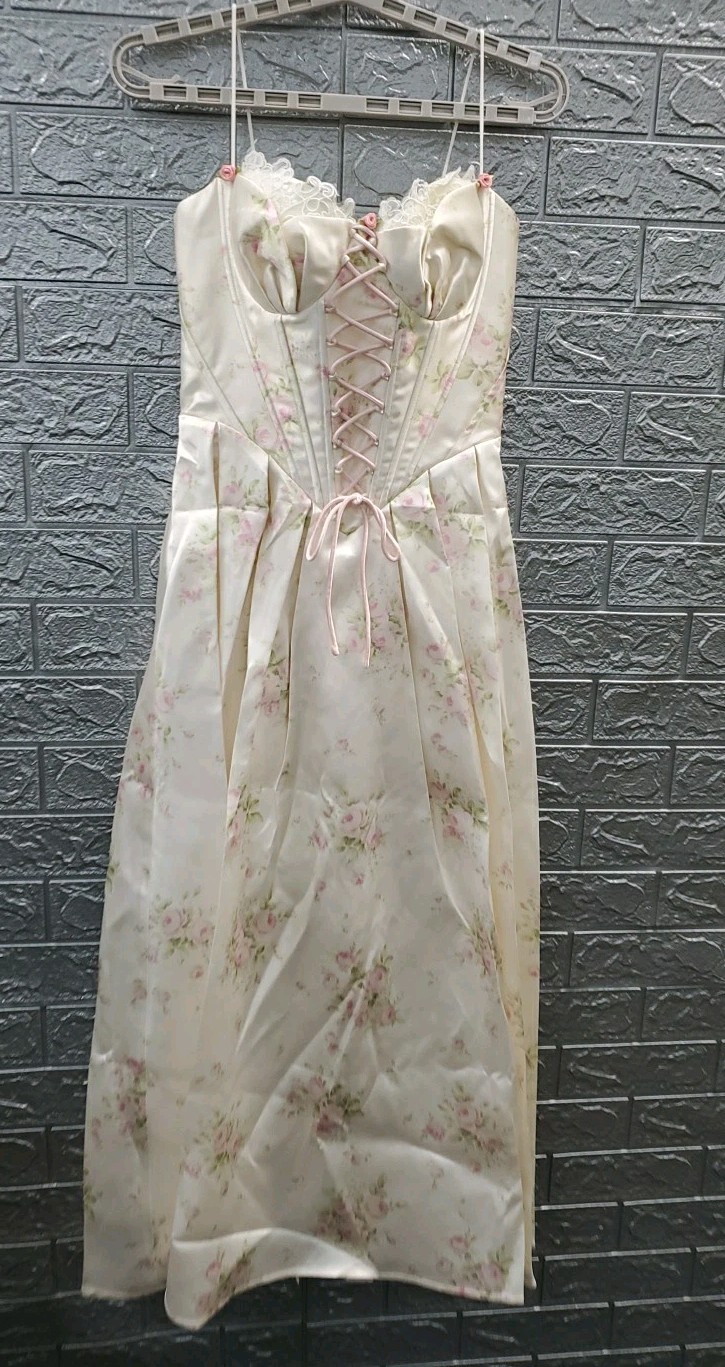 New Lace Made Love Flower Notes Corset Dress Cream/Pink Size Small