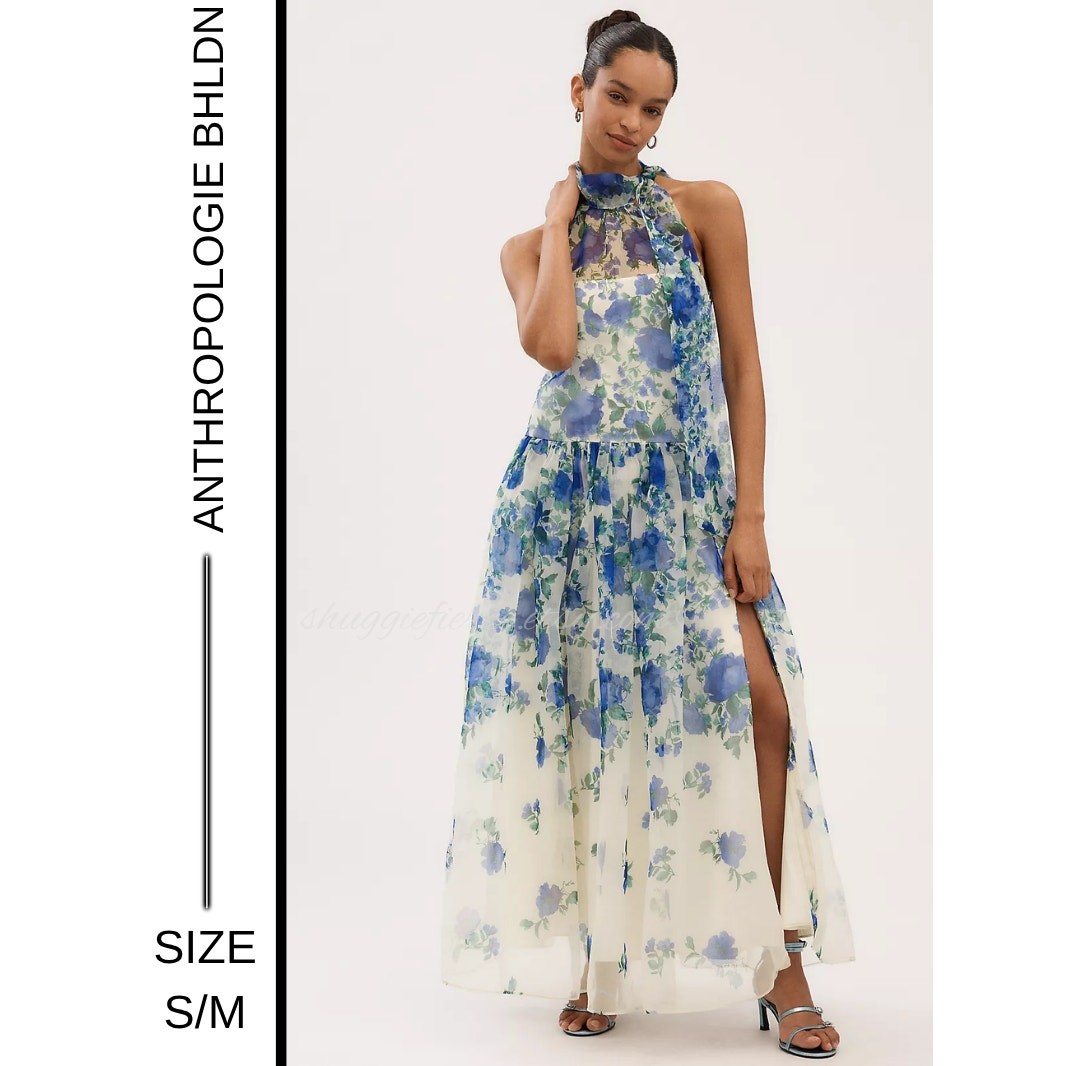 MSRP: $248 ✨ BHLDN Kendall High-Neck Scarf Floral Organza Maxi Dress | Size S/M✨