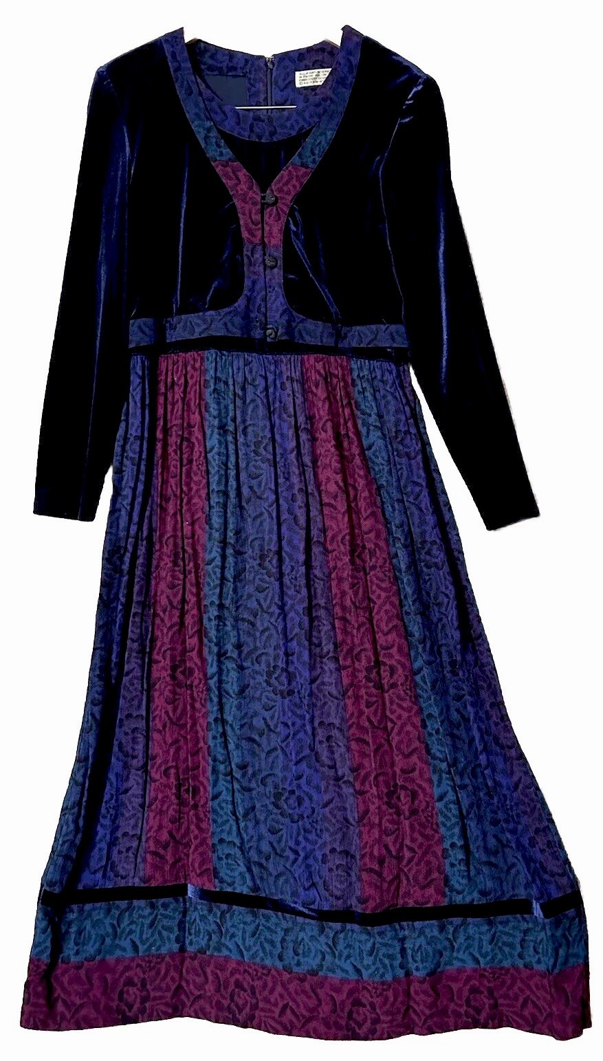 Karin Stevens Dress M Velvet Bodice Midi 90s Y2K True Vintage Secretary Poetcore