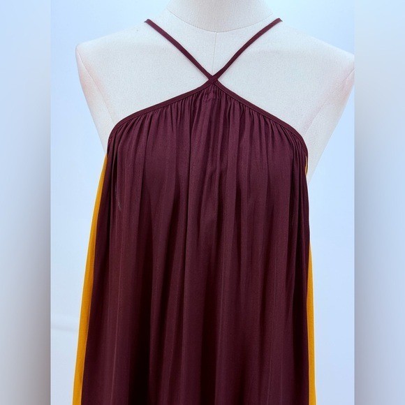 Banana Republic Coral Midi Elegant Colorblock Halter Flowy Sleeveless Dress
