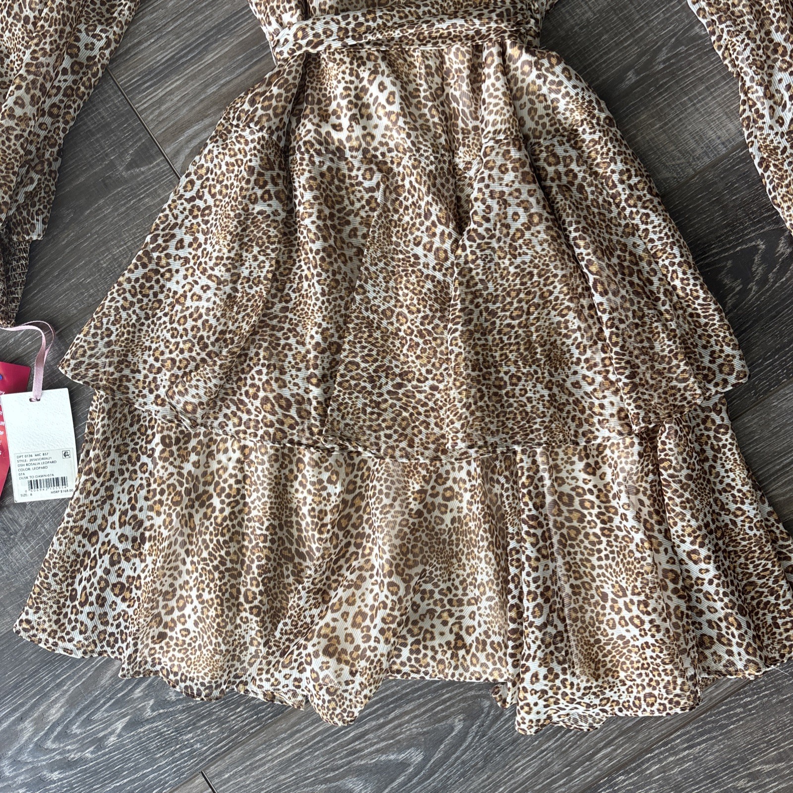 NWT Women’s Alex Marie Size 8 Leopard Print Smocked High Neck Long Sleeve Dress