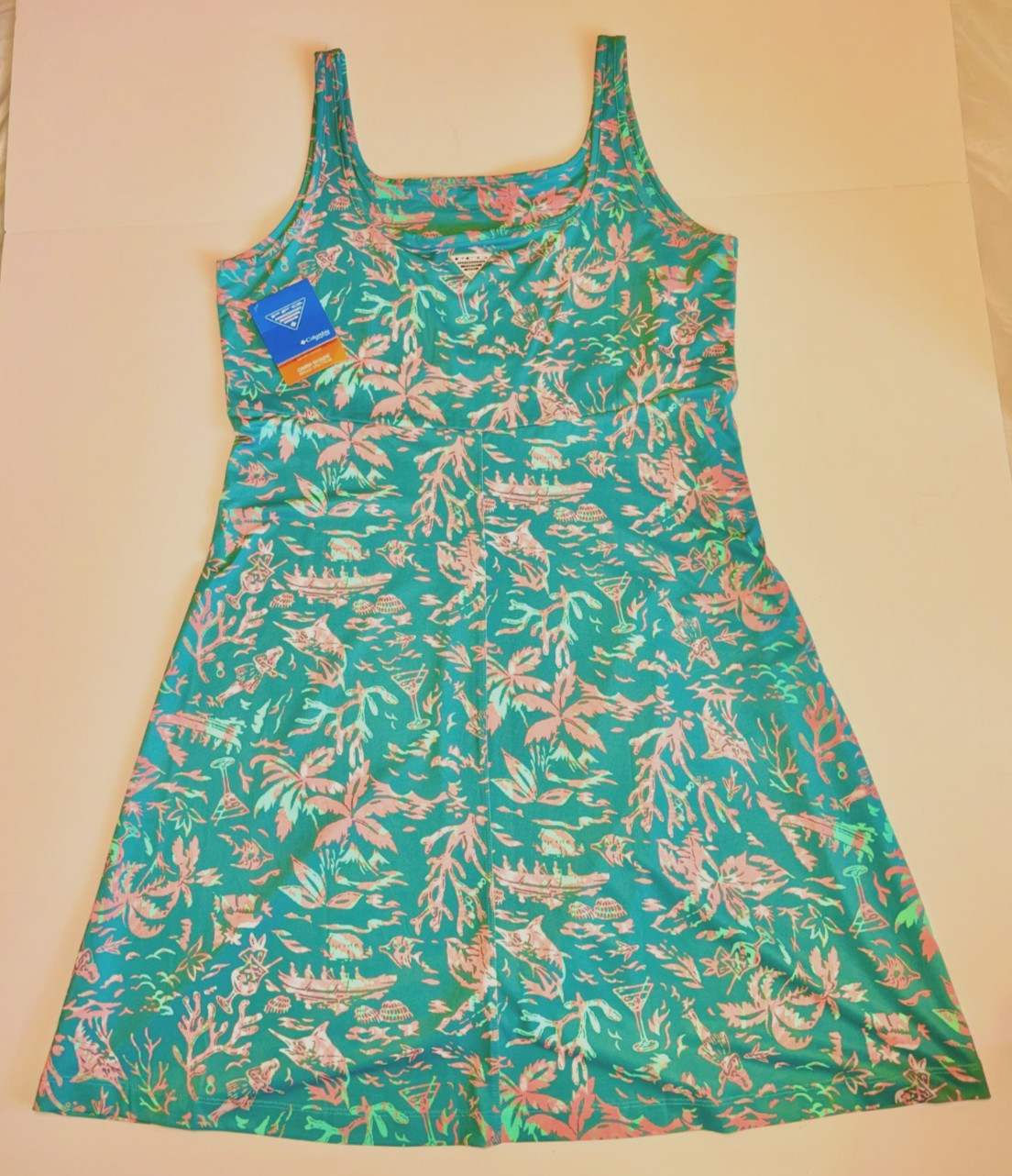 NWT Columbia PFG Womens XL Freezer III Tank Sun Dress UPF 50 Teal Coral Pink