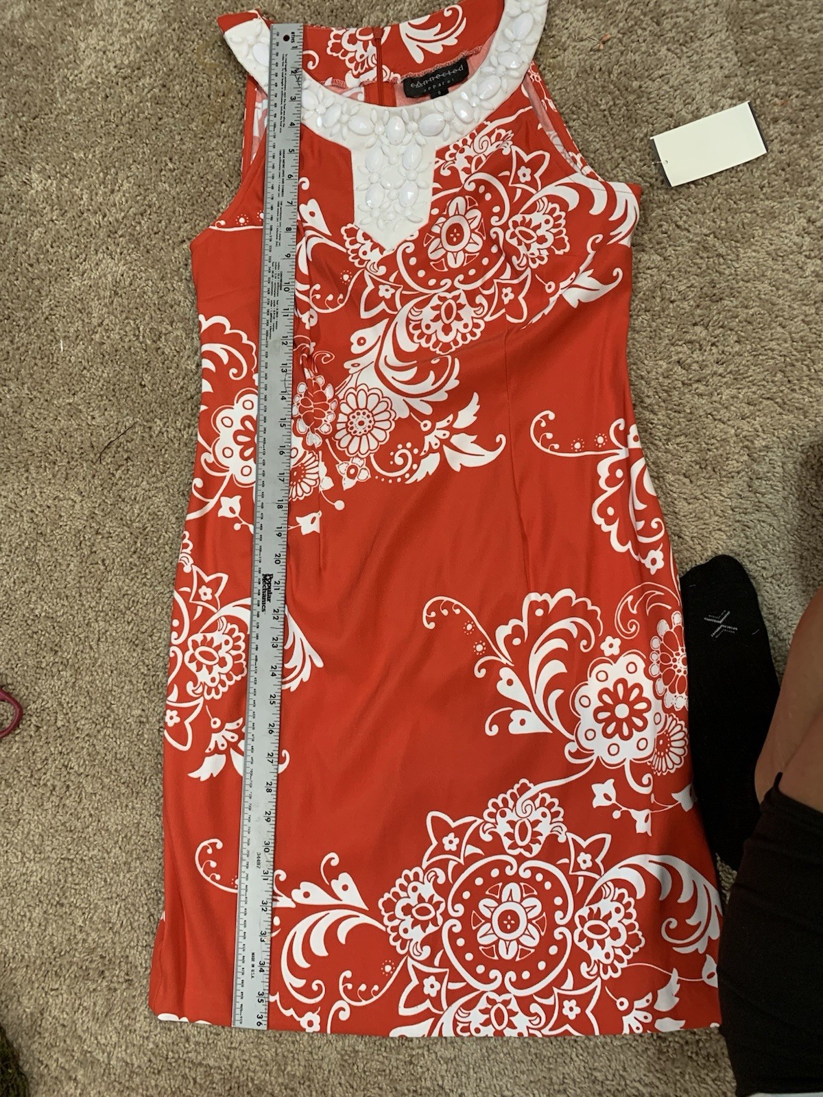 Connected Apparel Coral And White Dress With Beading. Size 8