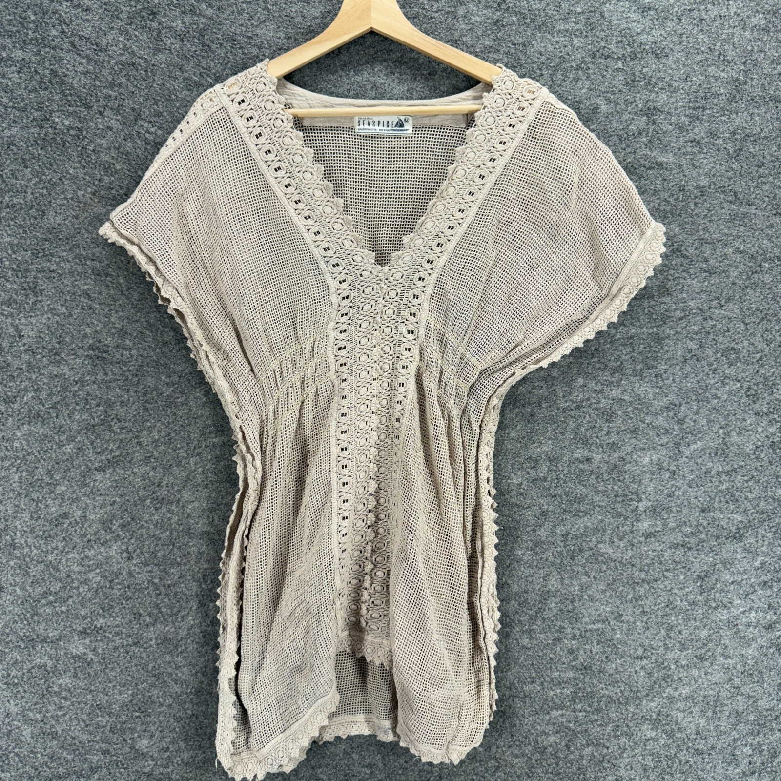 Seaspice Mini Dress Women M Medium Gray Short V-Neck Short Sleeve Cotton Casual