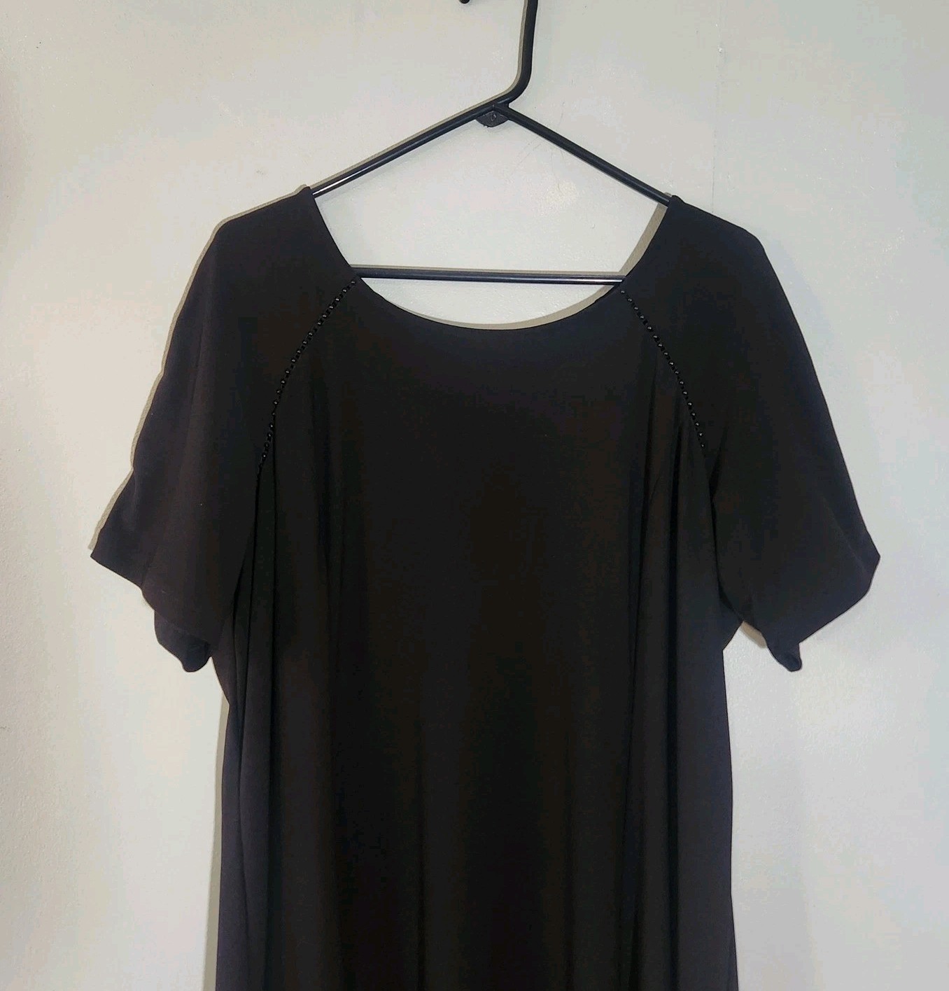 Dennis By Dennis Basso Black Short Sleeve Beaded Neckline Dress Plus Size 22W