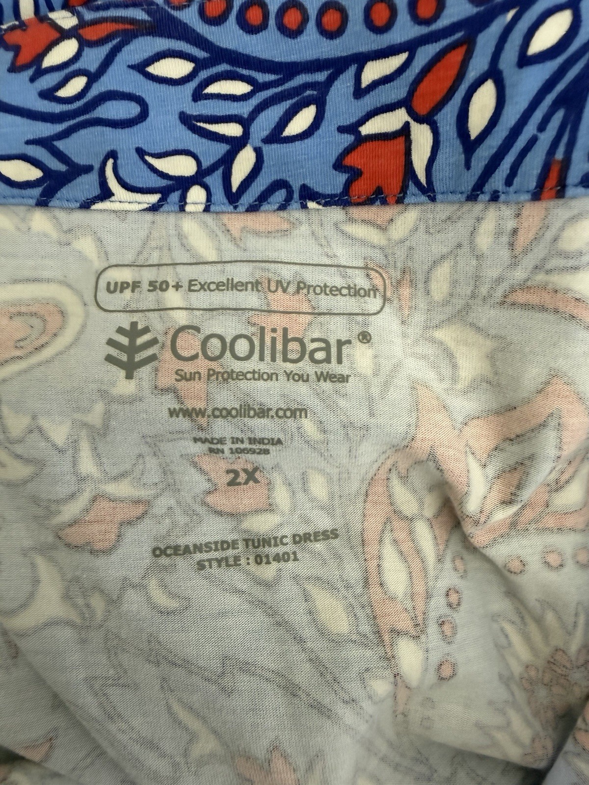Coolibar Blue Sheath Beach Dress Knee Length UV Protection Resortwear Size 2x