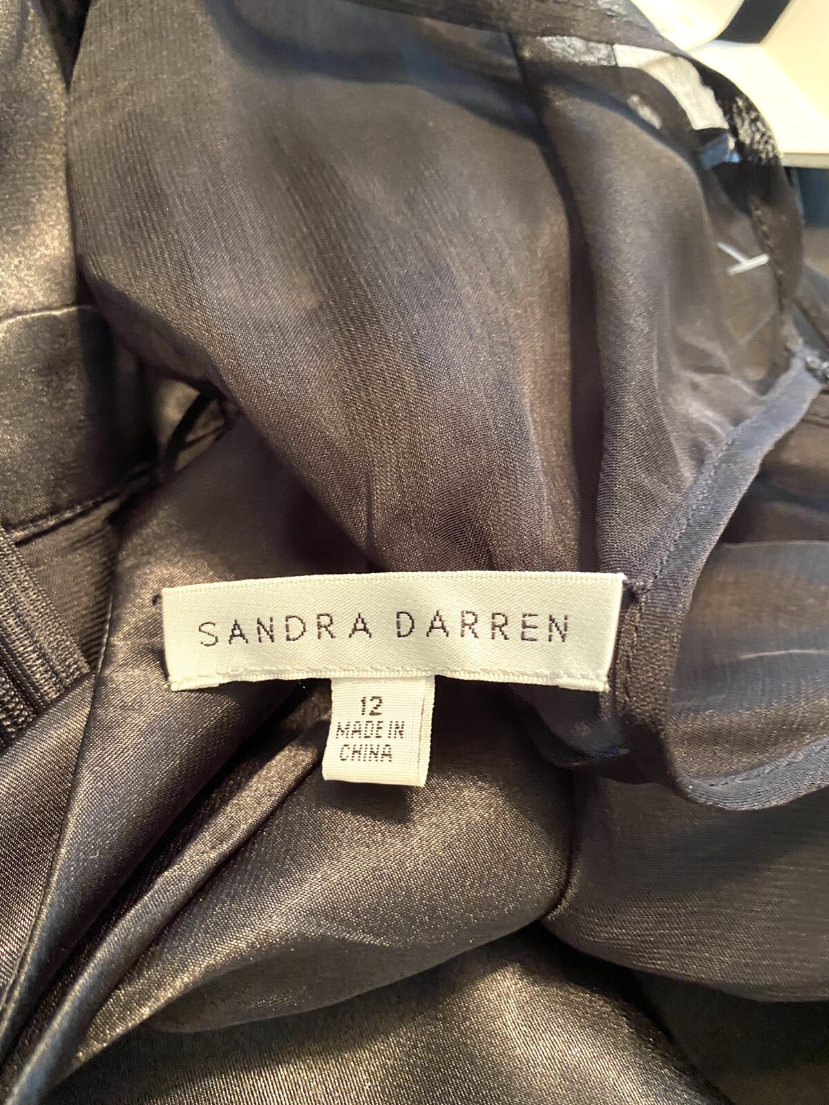 Sandra Darren Black Layered Sleeveless Dress Size 12 Bow & Sash NWT