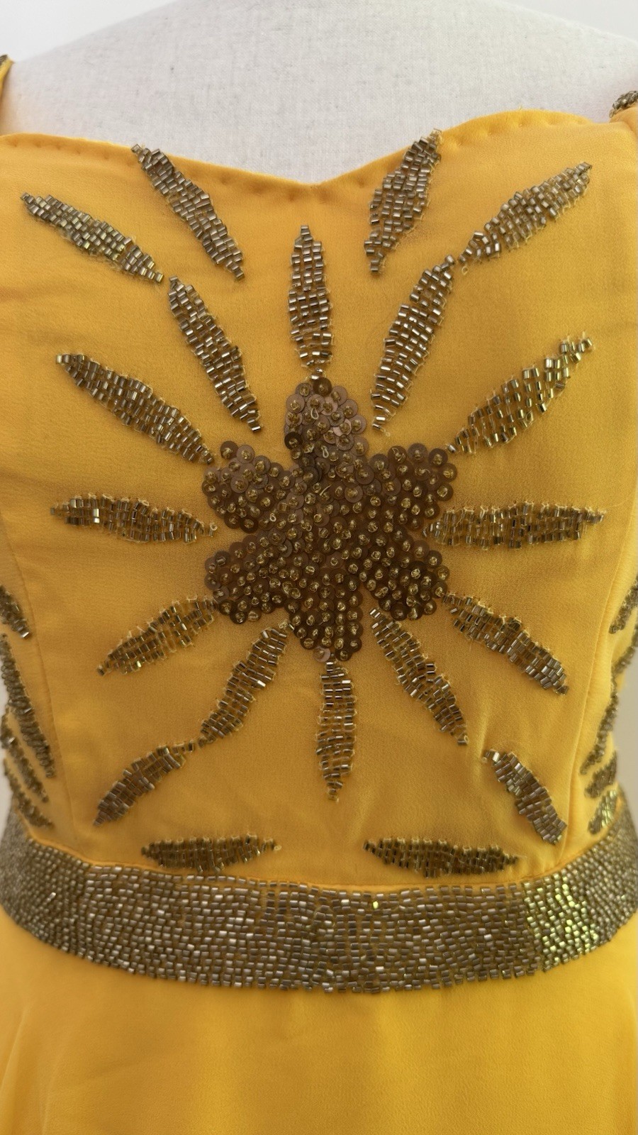 Beaded Golden Yellow Wedding Guest Midi Dress US 4-6 Virgos Lounge UK10