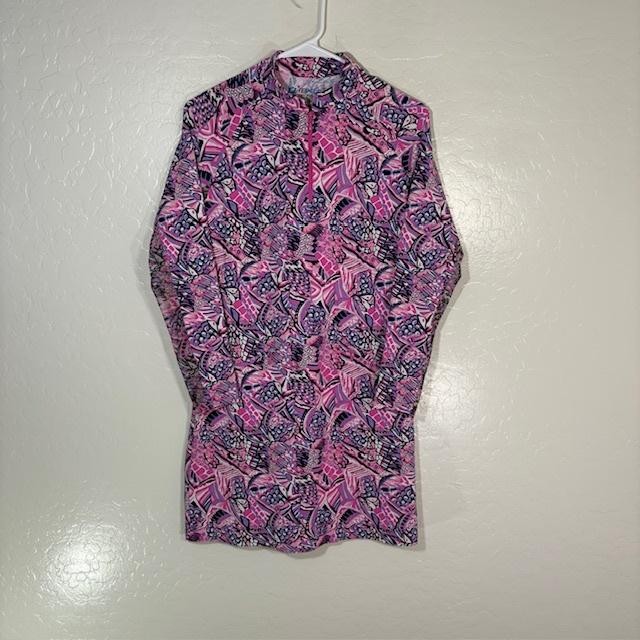 IBKUL Dress Womens XS Pink Floral Print Long Sleeve Quarter Zip Golf UPF 50+