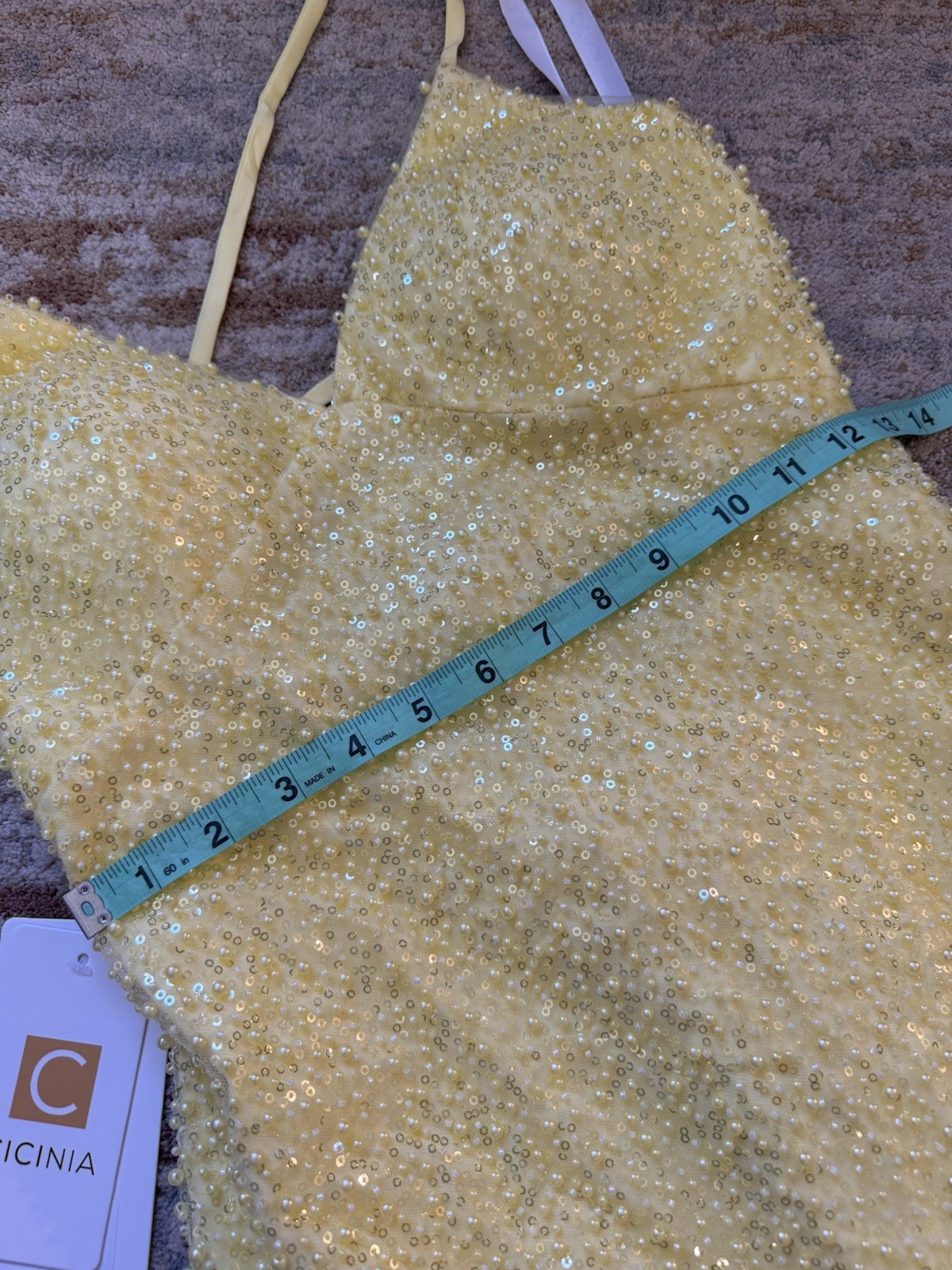 Cicinia V-Neck Daffodil Spaghetti Straps Prom Wedding Sequin Yellow Gown New
