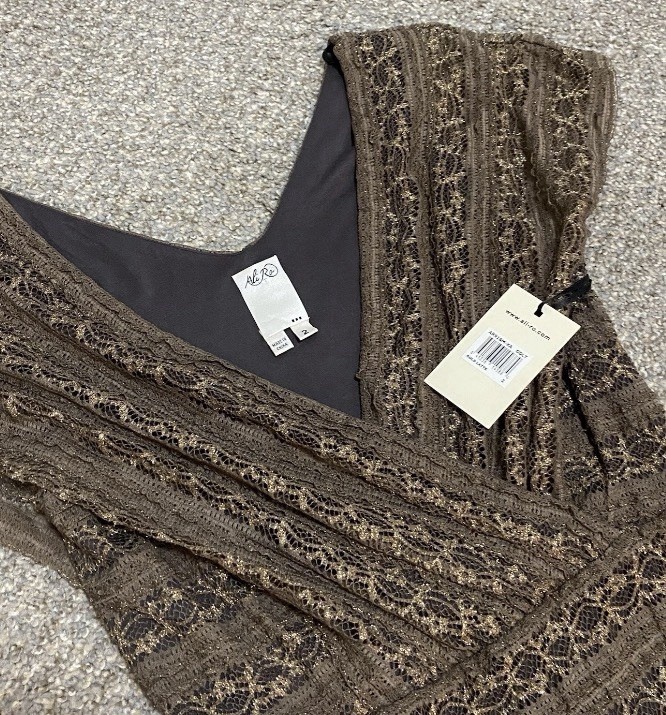 Ali Ra NEW Brown Metallic Gold V-neck Dress Women’s Size 2 Brand New With Tags