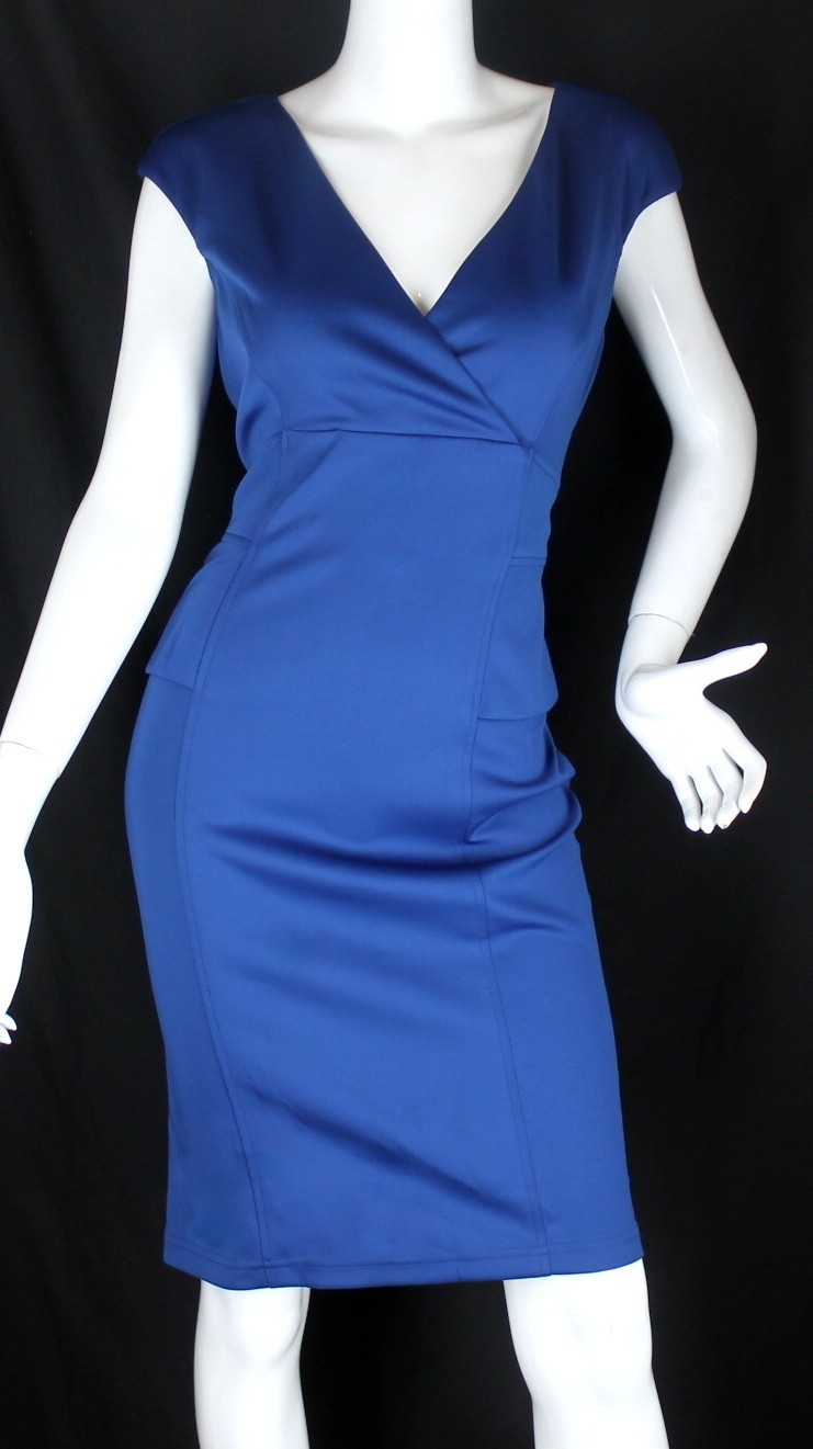 {LONDON STYLE] Dress Sheath Sz. 12 Royal Blue Stretch Cross Over Summer