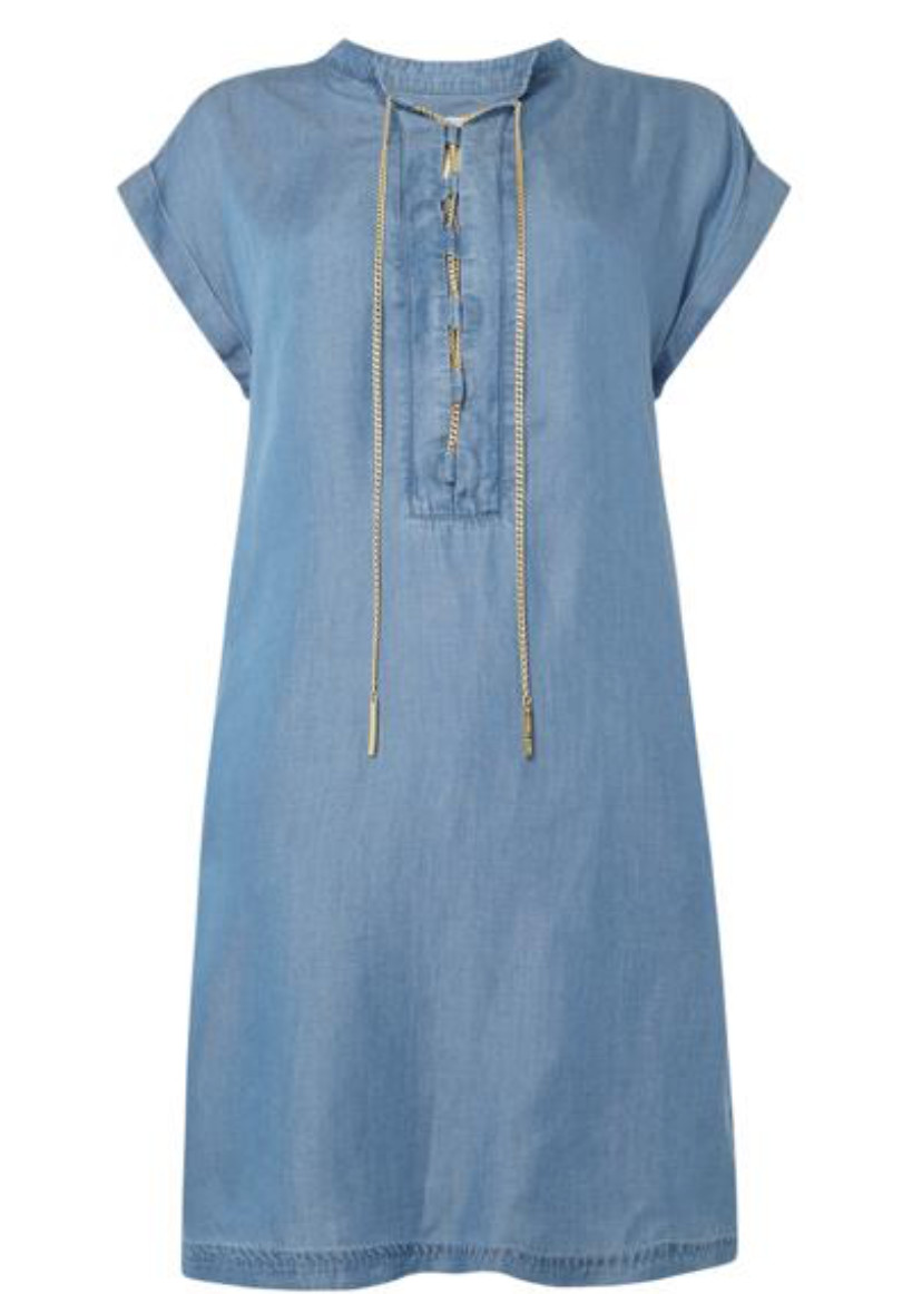 MICHAEL KORS BLUE CHAMBRAY DENIM LACE-UP SHIFT DRESS SIZE LARGE RRP £175.00 VGC