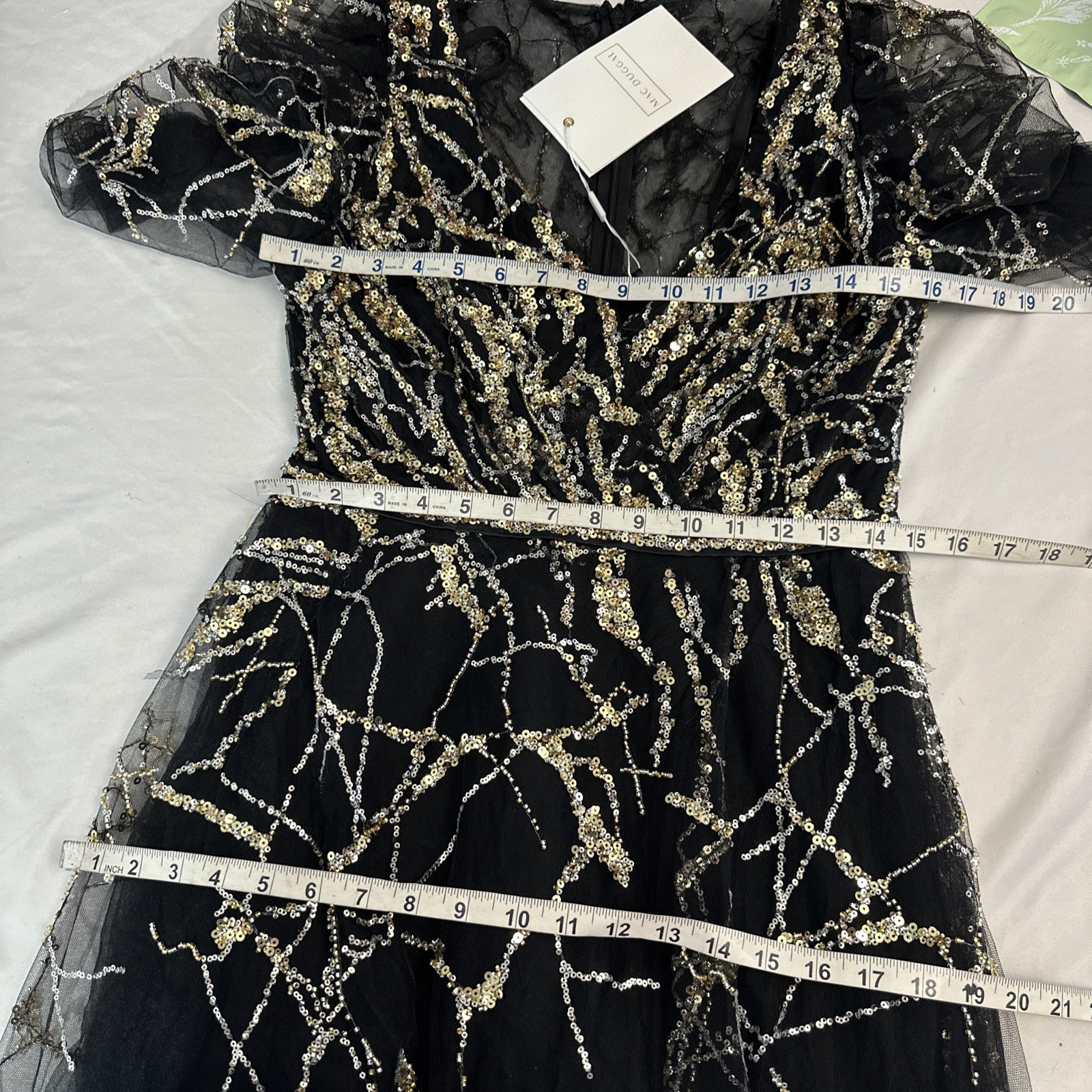 NWT Mac Duggal [ 8 ] 20428 Embellished Gathered Puff Sleeve Wrap Gown Blac J1484