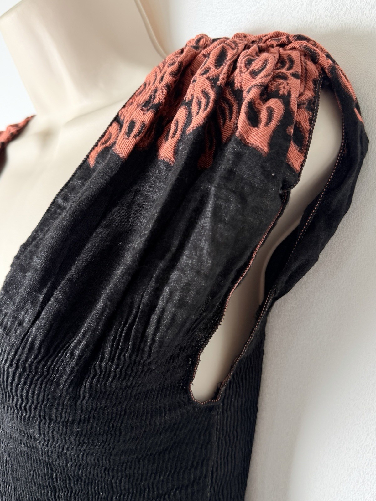 MAX EDITION Jacquard Smocked Top Fit-and-Flare dress Black /Coral Size S/M