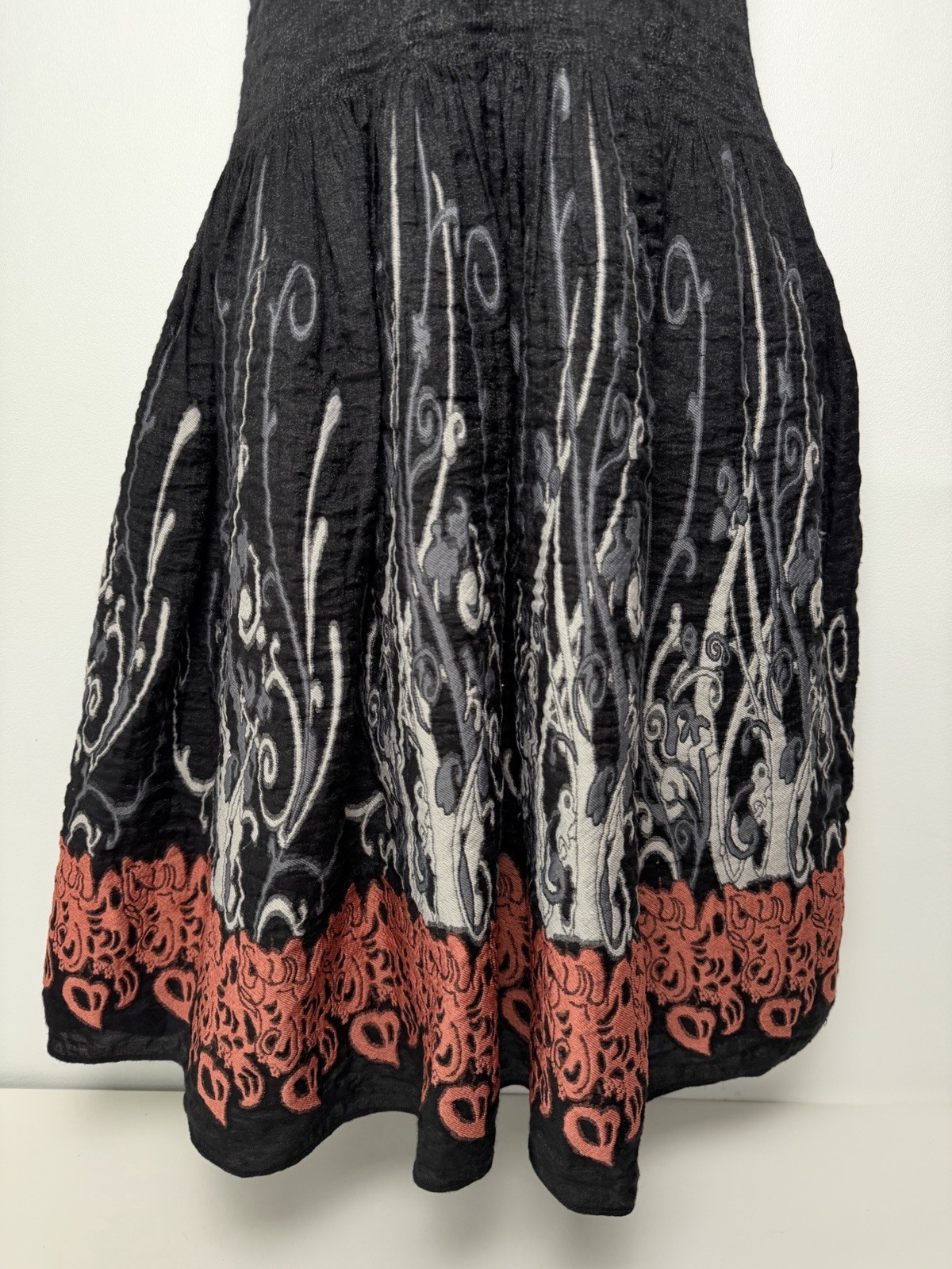 MAX EDITION Jacquard Smocked Top Fit-and-Flare dress Black /Coral Size S/M