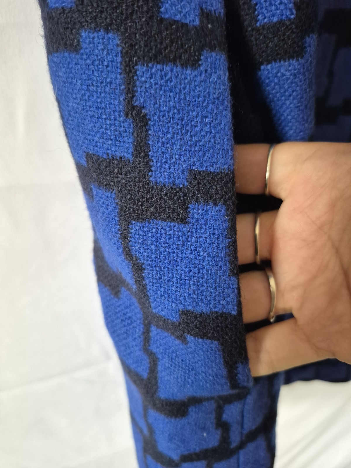 Hobbs London Blue Black Geometric Shift Dress Size 10 Wool Blend Lined Smart
