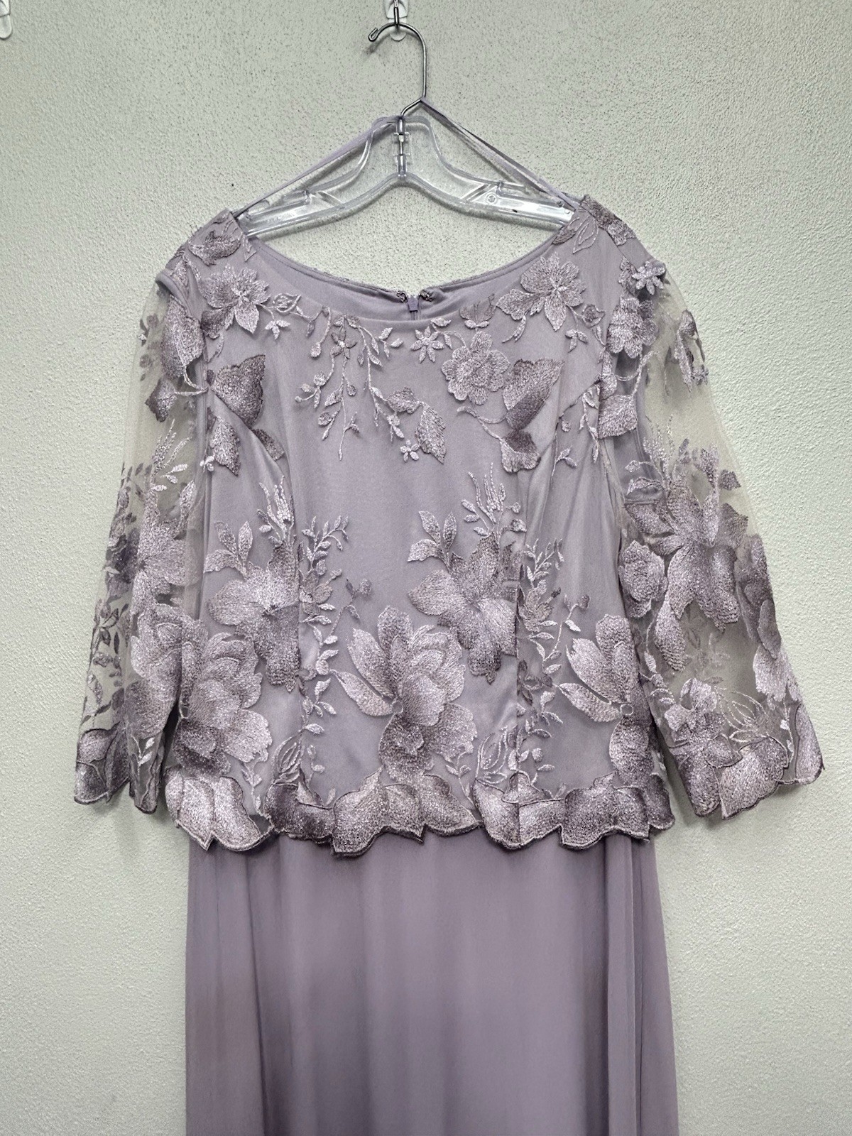Alex Evenings Evening Dress Gown Large Smokey Orchid Lace Bodice 3/4 Sleeve READ