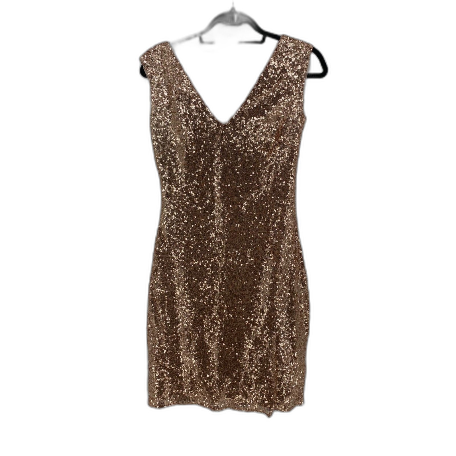 Christina Wu rose gold sequin mini dress bodycon silhouette Cocktail SZ 6