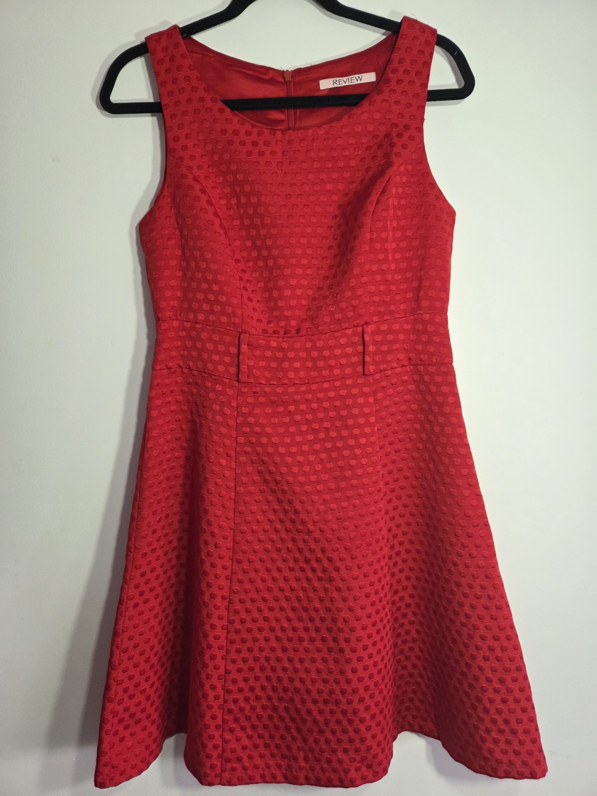 REVIEW Size 10 Red A-Line Sleeveless Scoop Neck Textured Jacquard Short Dress