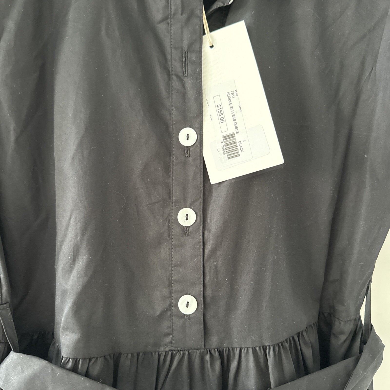 NWT $155 KASIA Bubble Ruffled Black Mini Dress Made In Greece SMALL Designer