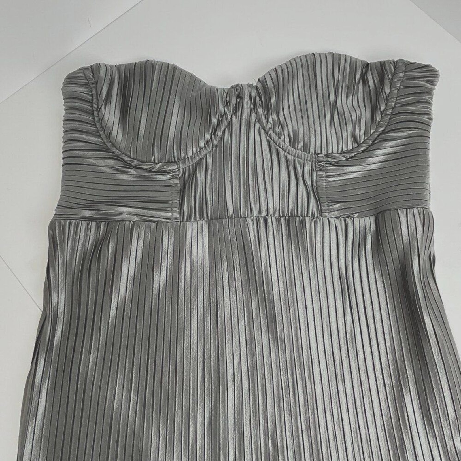 Hello Molly Silver Pleated Corset Mini Dress Metallic Y2K Babydoll Holiday Party