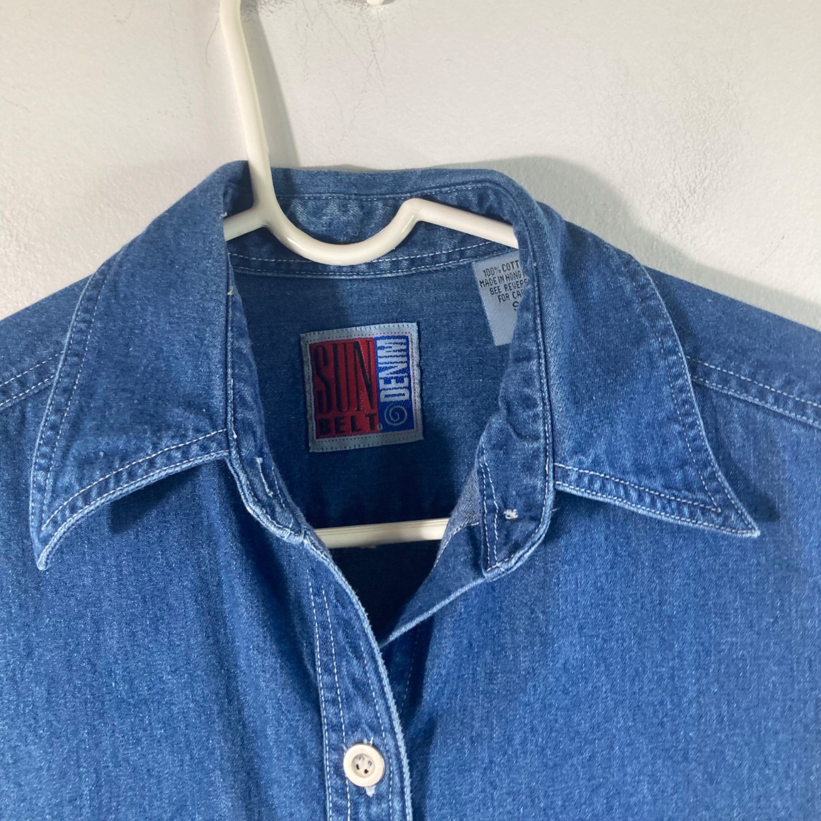 Womens Vintage Sun Belt Denim Button Maxi Dress Short Sleeve S Cotton Pockets