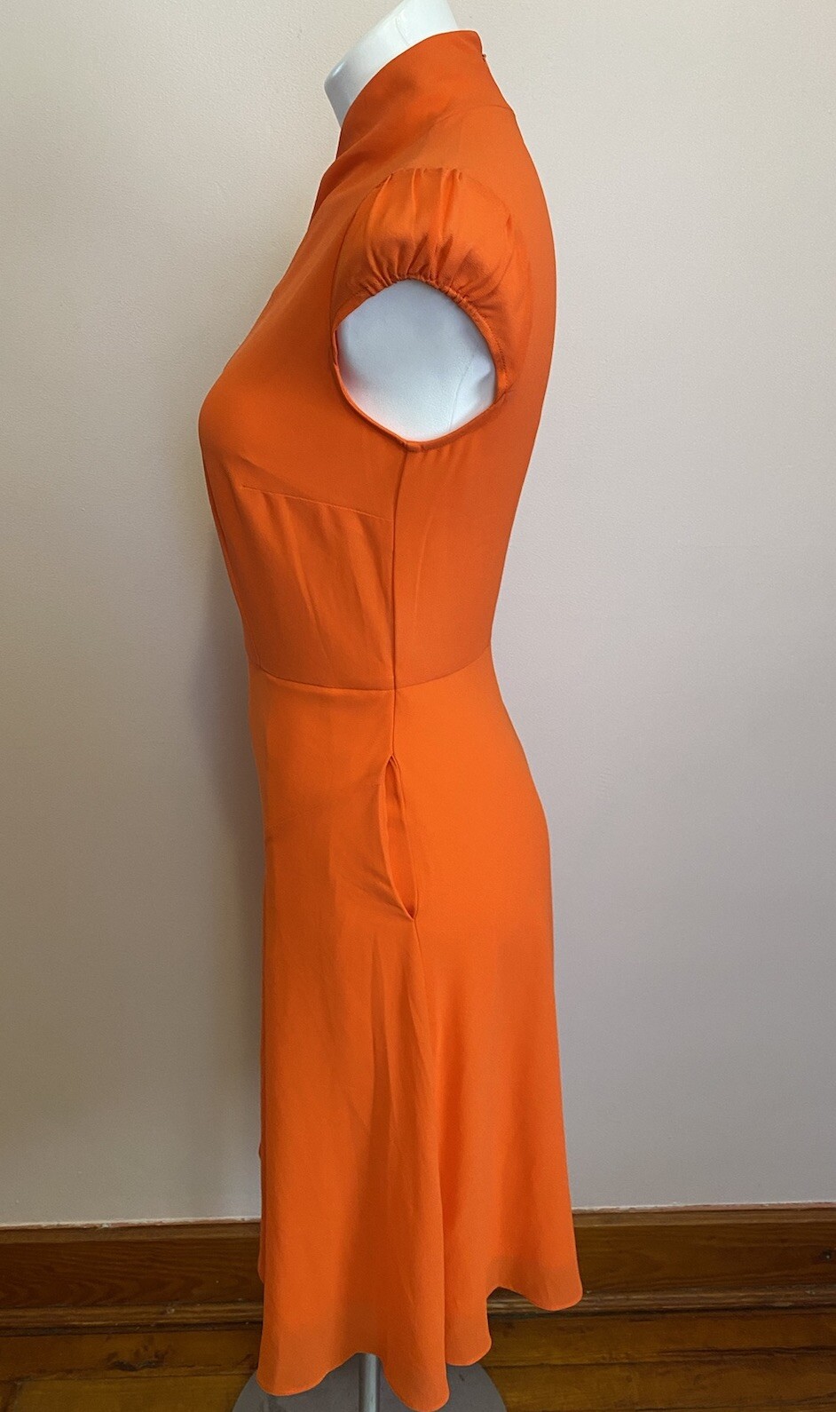 Newbury Street Orange Lined Cap Sleeve Fit Flare Cut Out Midi pocket Dress XS/2