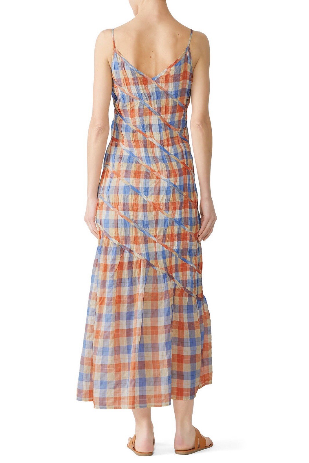 Rejina Pyo Maria checked crinkled cotton-blend maxi slip dress size UK 8 US 4 S
