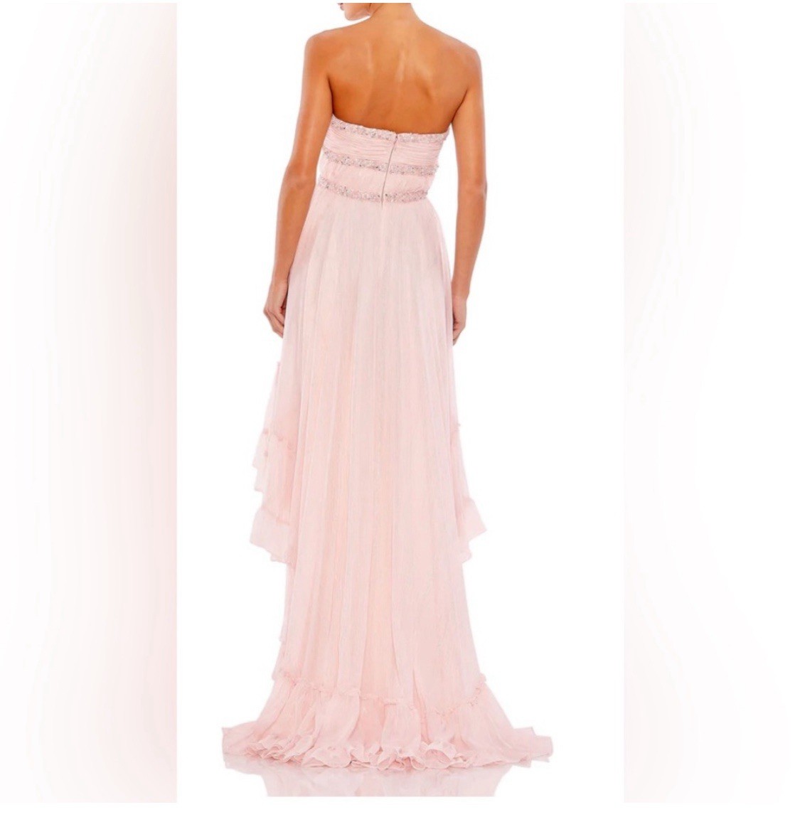 Mac Duggal Strapless Beaded Ruffle High Low Prom Gown in Ice Pink Sz 6 Princess