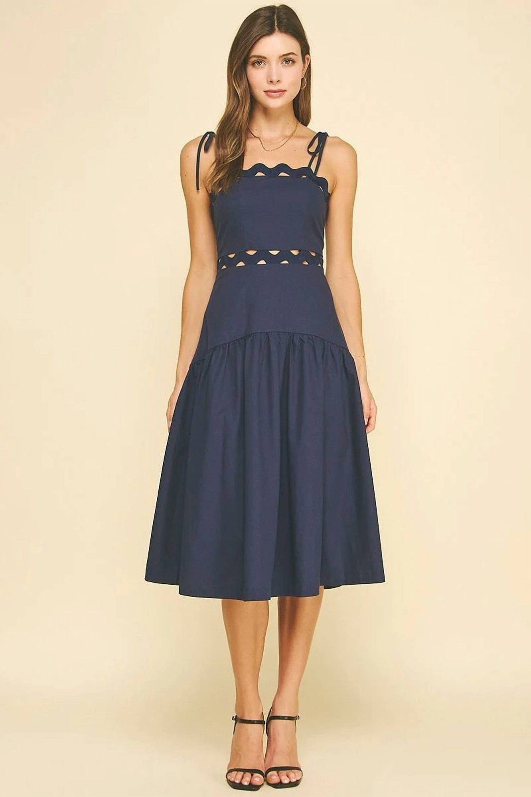 Pinch Birdie Scallop Detail Midi Dress Size L