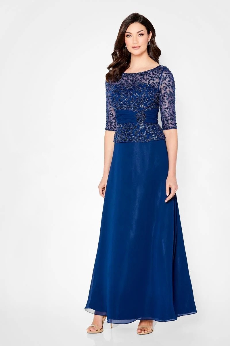 Cameron Blake Mon Cheri Royal Blue Beaded Embroidered Chiffon Gown Size 14 $765