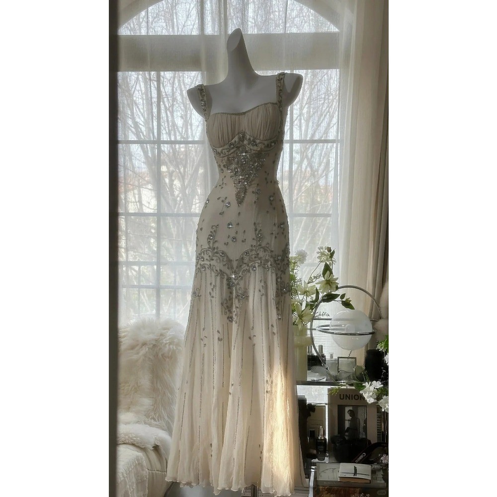 Classic Evening Dresses Bodice Halter Beaded Applique Backless DiamondsSparkling