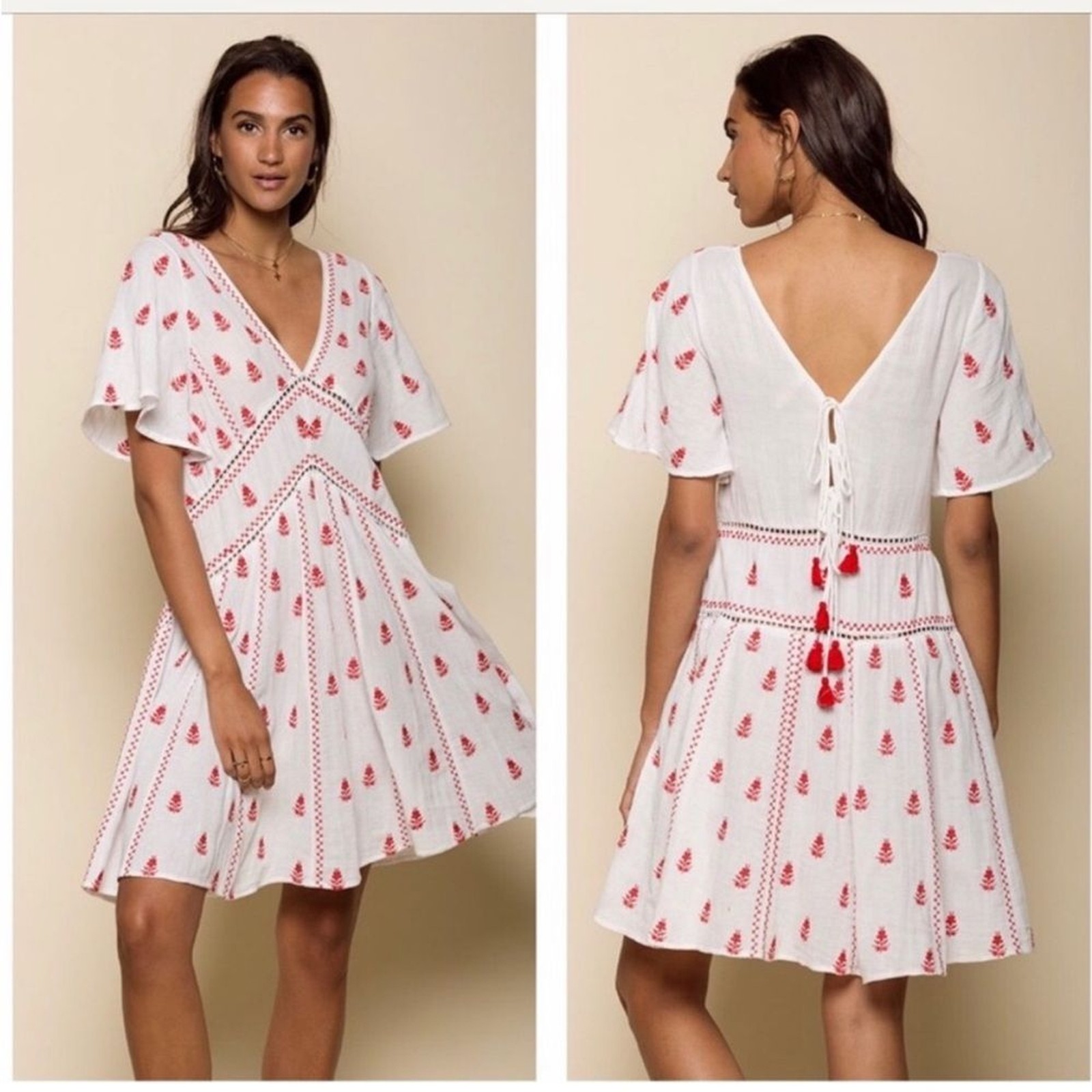 Anthropologie Raga Embroidered Dress Sz M Boho Cottagecore Resort Cotton NWT